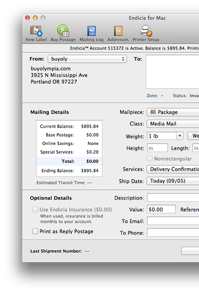 Print USPS shipping labels with Endicia for Mac