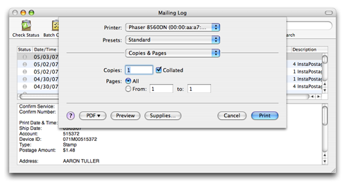 Print Mailing Record